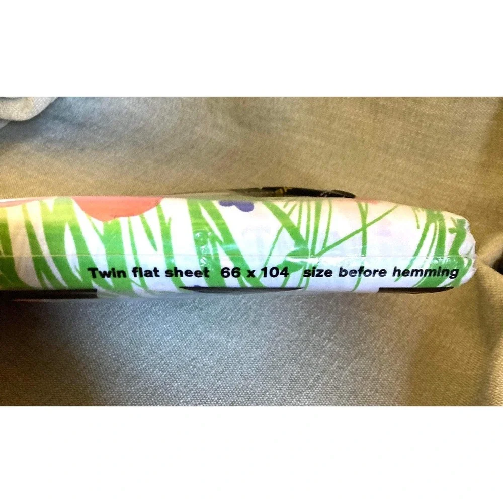 Vtg NOS Tastemaker by Mohawk NO Iron Muslin Twin FLAT Sheet Field Trip Print USA